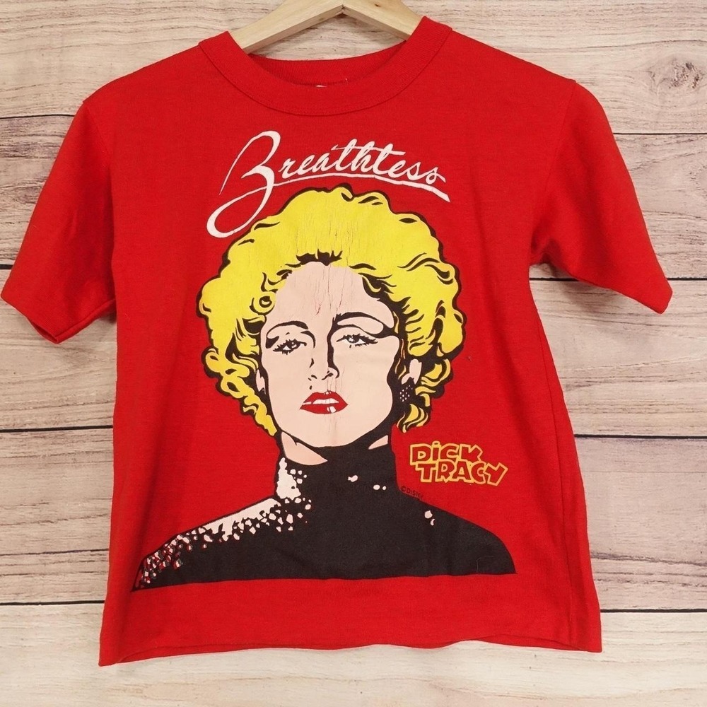 Vintage Dick Tracy Breathless T-Shirt Kids One Size 4/6X Red Graphic USA Dobie
